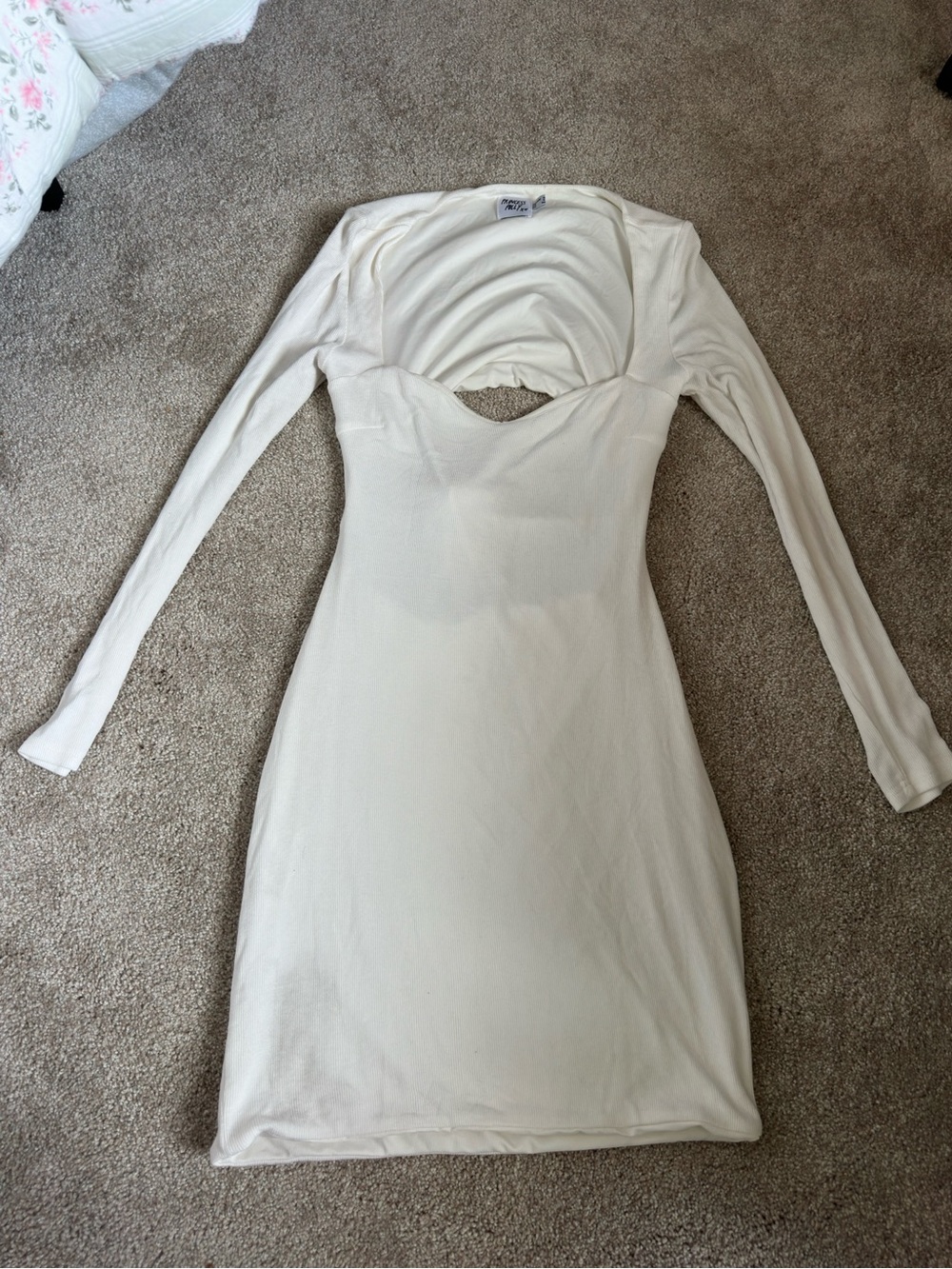 Princess Polly Cream Long Sleeve Cutout Midi Dress